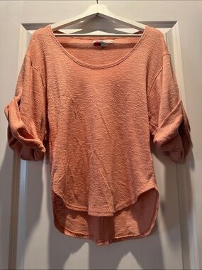 Washed Peach V-Neck High-Low Pullover Sweater